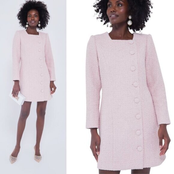 Tuckernuck NEW Birkley Pastel Pink Tweed Long Sleeve Classic Mini Dress Size M - Picture 2 of 11